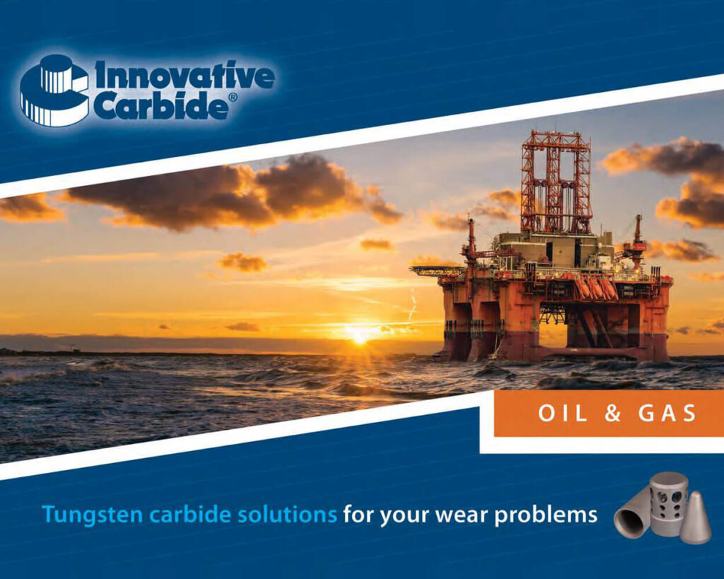 innovative oil and gas brochure cover showing oil rig in ocean